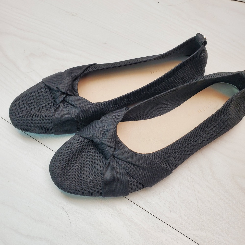 Danskin Wishful Black Knit Knotted Bow Ballet Flats Womens 10 Romantic Slip-On